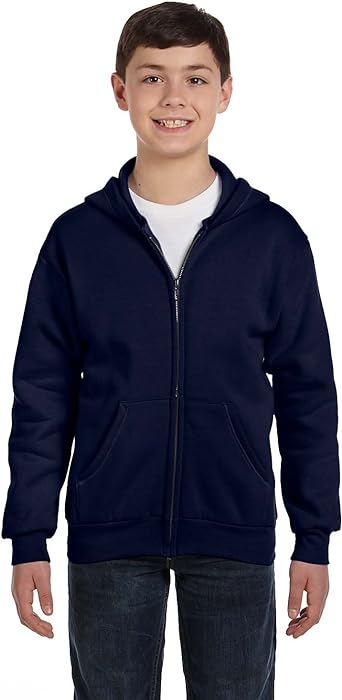 Hanes Boys' EcoSmart Fleece Jacket, Hooded Jacket for Boys, Soft Full Zip Jacket