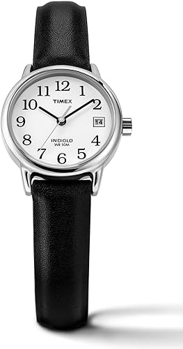 Timex Women's T2H331 Indiglo Leather Strap Watch, Black/Silver-Tone/White