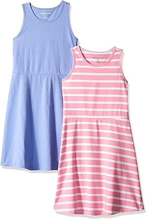 Amazon Essentials Girls and Toddlers' Knit Sleeveless Tank Play Dress, Pack of 2