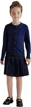 SMILING PINKER Girl School Uniform Sweater Anti-Pill Cotton Cardigan Crew Neck