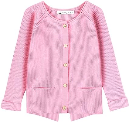 SMILING PINKER Toddler Girls Cardigan Sweater Turned UP Sleeves with Pockets