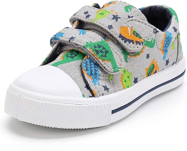 K KomForme Toddler Boys & Girls Shoes Kids Canvas Sneakers with Cartoon Dual Hook and Loops