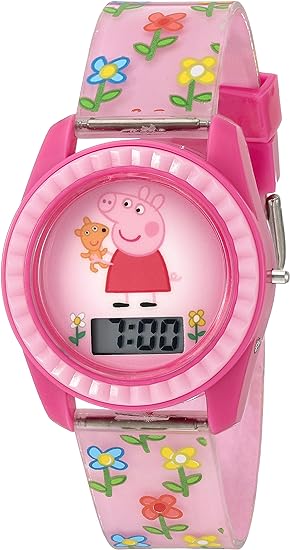 Peppa Pig Kids' Digital Watch with Pink Case, Comfortable Pink Strap, Easy to Buckle - Official Peppa Pig Character on the Dial, Safe for Children - Model: PPG4005