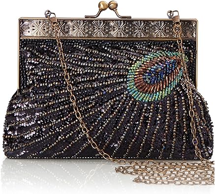 BABEYOND Vintage Flapper Peacock Clutch Gatsby Sequined Evening Handbag 1920s Beaded Bag