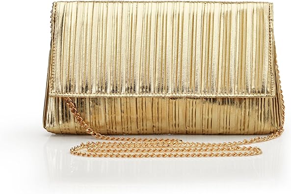 BABEYOND Clutch Purses for Women - Evening Bag Gold Pleated Flap Clutch for Formal Party Cocktail Prom Wedding Handbags