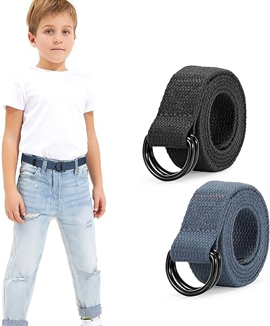 JASGOOD Kids Canvas Belts for Boys Girls Double D-ring Buckle Web Strap Belt Uniform Baseball Unisex Waist Belt for Youth