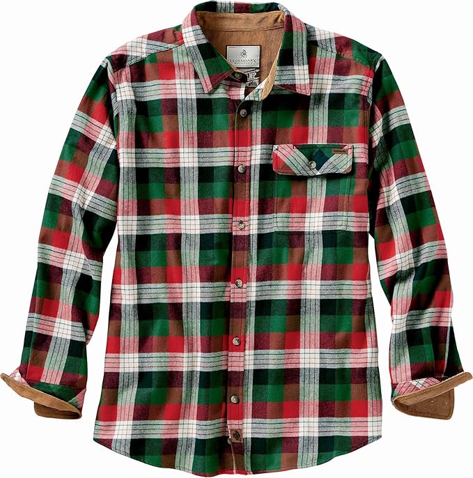 Legendary Whitetails Men's Buck Camp Flannel, Long Sleeve Plaid Button Down Casual Shirt, Corduroy Cuffs