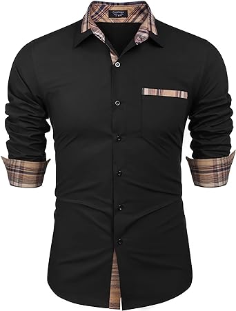 COOFANDY Men's Long Sleeve Dress Shirt Plaid Collar Casual Button Down Shirts
