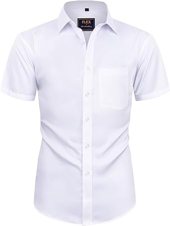 Alimens & Gentle Mens Short Sleeve Dress Shirts Wrinkle Free Solid Casual Button Down Shirts with Pocket