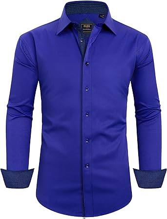 Alimens & Gentle Men's Dress Shirts Long Sleeve Wrinkle-Resistant Casual Button Down Shirt