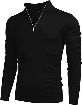 COOFANDY Men's Quarter Zip Up Sweaters Slim Fit Lightweight Mock Neck Pullover Casual Polo Sweaters