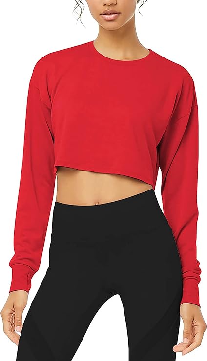 Bestisun Long Sleeve Crop Top Cropped Sweatshirt for Women with Thumb Hole